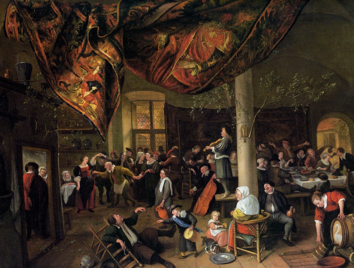 A Village Wedding Feast with Revellers and a dancing Party by Jan Steen